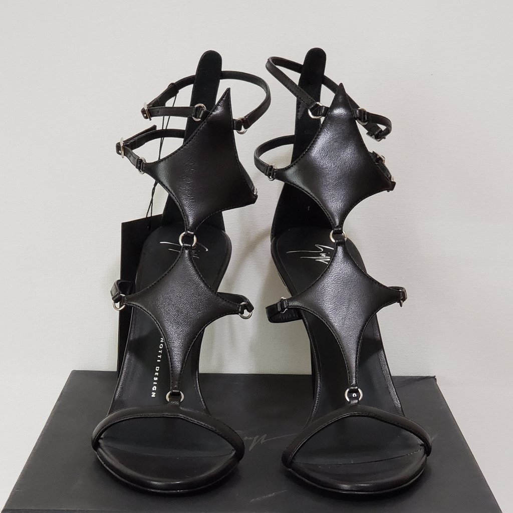 Brand New Giuseppe Zanotti Black Mistico Strappy Heels Sz 39 1/2